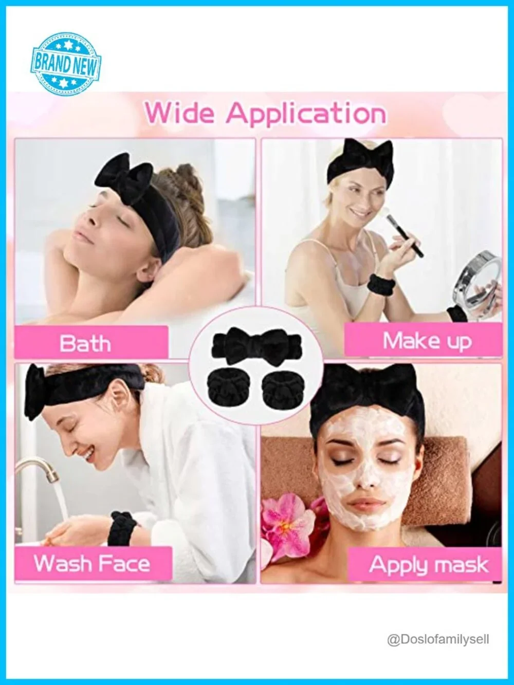 Microfiber Headband with Bow Tie and Absorbent Wristbands for Face Washing